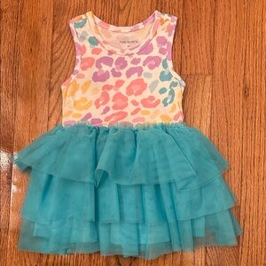 Like New Posh Peanut Colorful Leopard Print Dress with Teal Tulle Skirt-2T